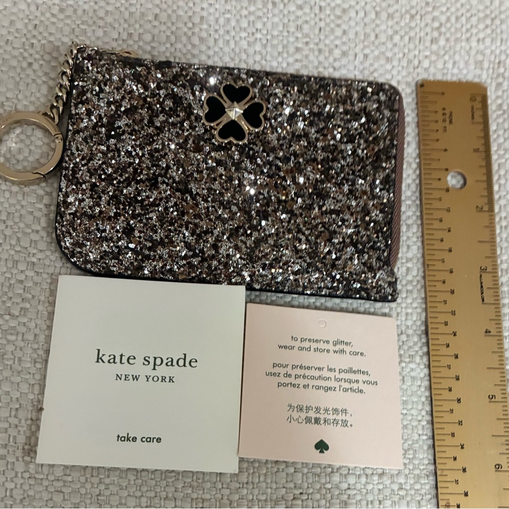 Kate Spade NWT Sparkling Black Glitter Card Holder/Case /Key Ring - Picture 6 of 7